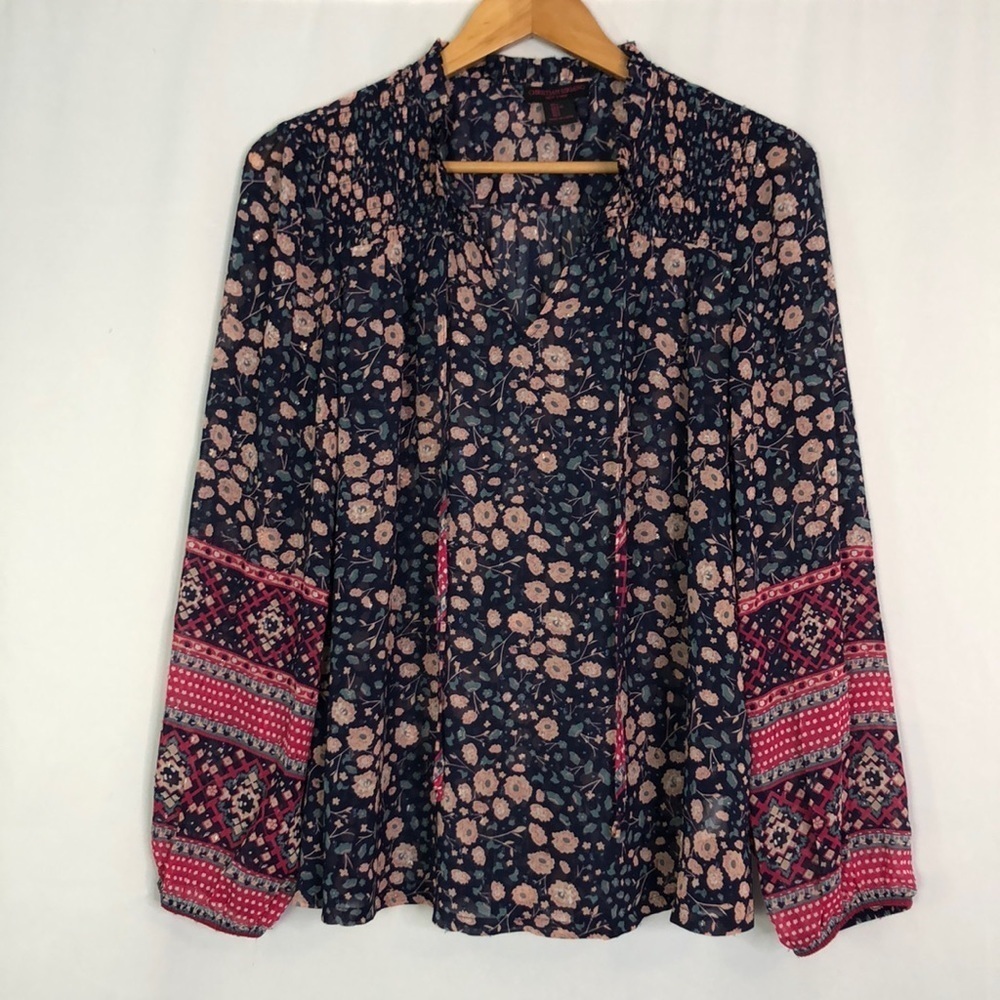 CHRISTIAN SIRIANO New York Floral Print V-Neck Blouse Size: L